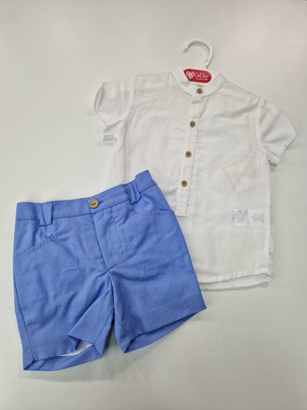 DEL SUR✨ Completo bambino con camicia 👦 "FAMILIA LEVANTE" - Azzurro Bianco, 5