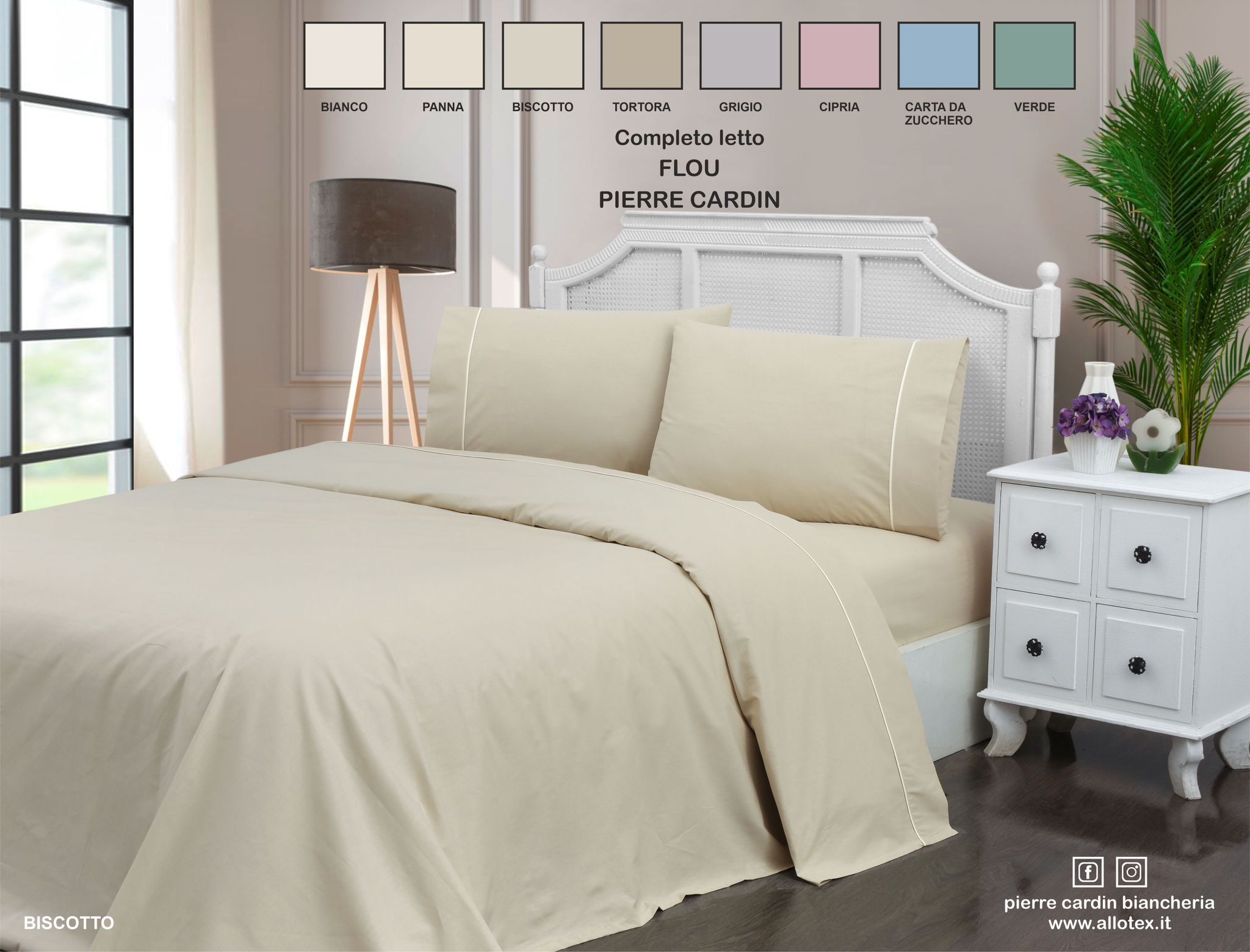 Pierre Cardin ✨️ Completo lenzuola matrimoniale 100% cotone Made in Italy (Beige/Bianco)